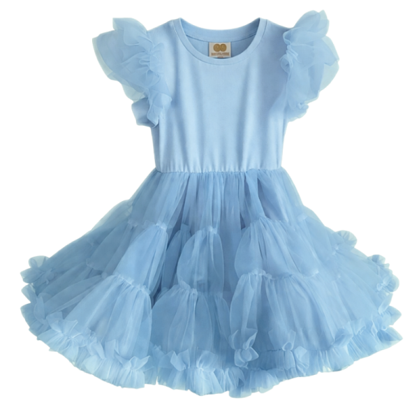 SUKIENKA Z FALBANKAMI KRÓTKI RĘKAW- BŁĘKIT 